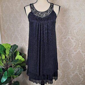 Cache Size 0 Black Metallic Halter Dress Sleeveless Embellished Neckline EUC